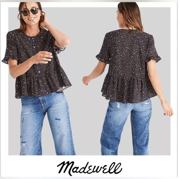 Madewell Studio Ruffle Hem Top in Starry Night Size S EUC - Picture 3 of 6